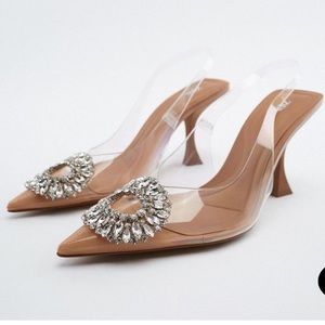 Zara Embellished Vinyl Slingback Heels